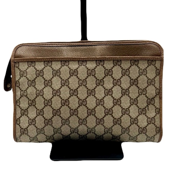 GUCCI GG Supreme Clutch Bag Purse Beige Brown Monogram Gold Hardware - Picture 2 of 15